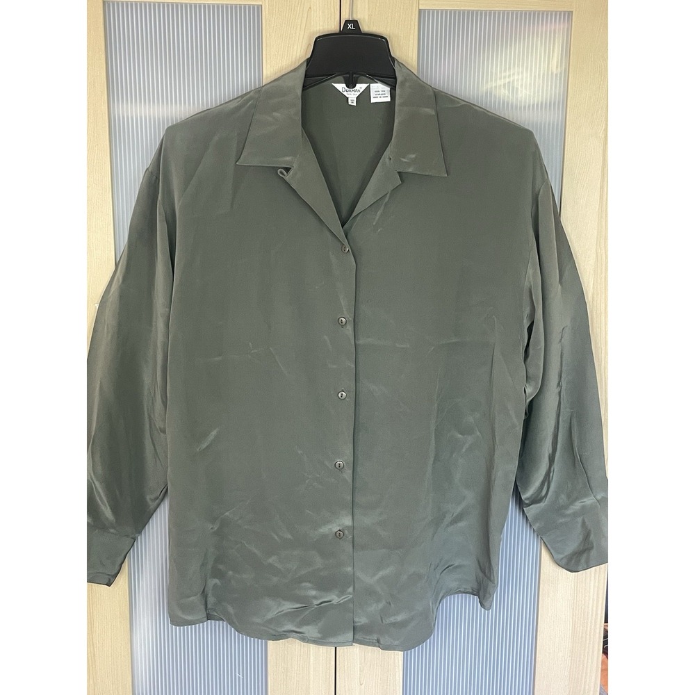 Vintage Dorman Silk Top Blouse M Green Women's Classic Party Luxury Career